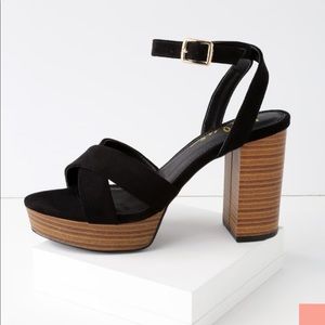 Shae Black Suede Platform Ankle Strap Heels